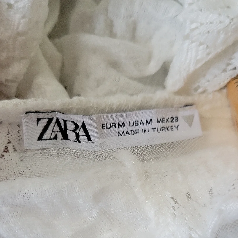 Zara White  Voluminous Women's Crop Top Blouse Size M